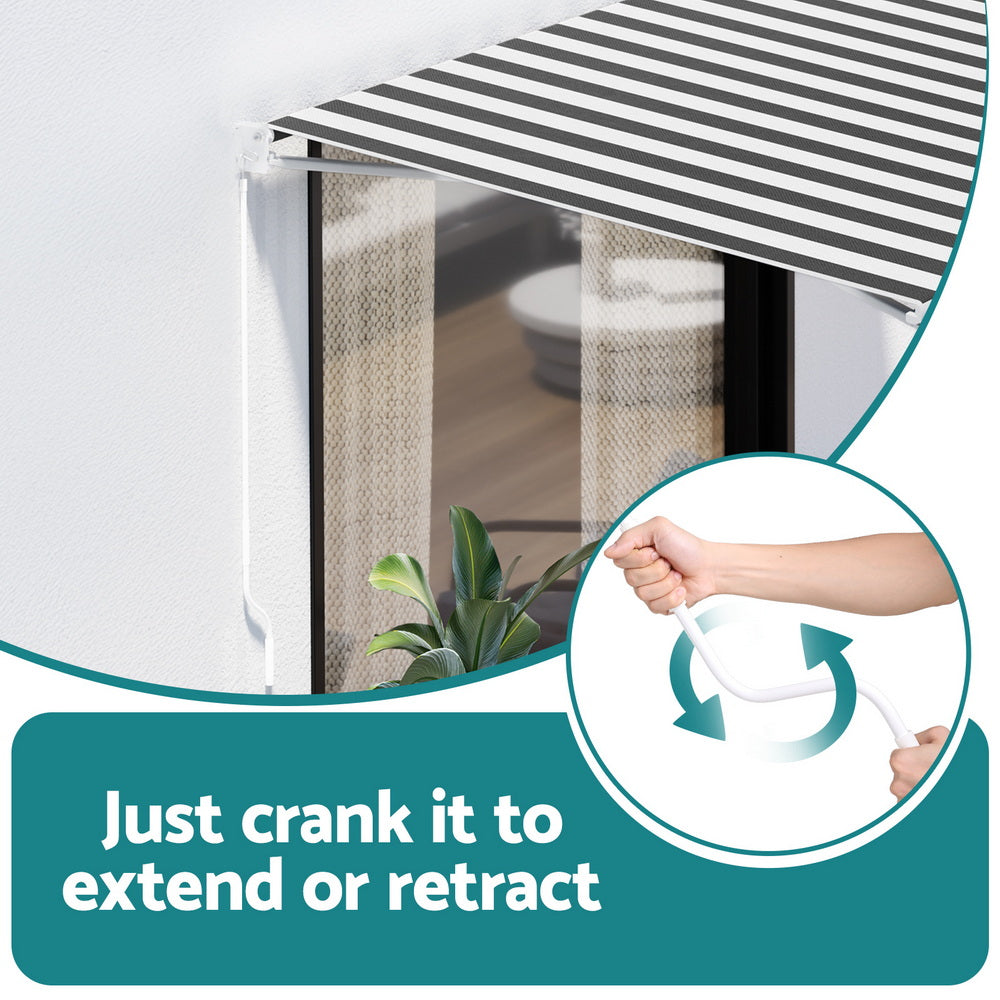 Instahut Retractable Folding Arm Awning Manual Sunshade 5Mx3M Grey White