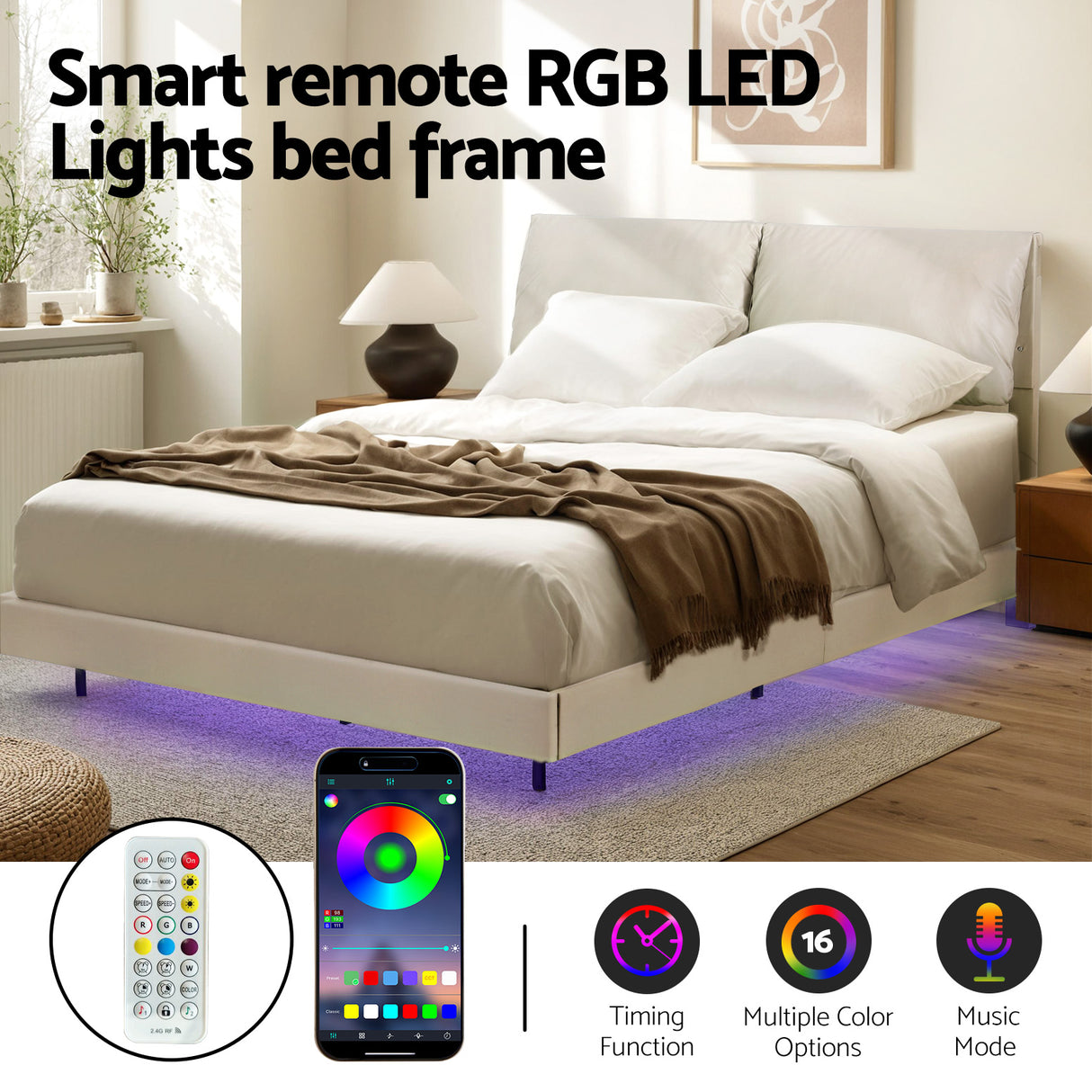 Artiss Queen Bed Frame with RGB LED Lighting