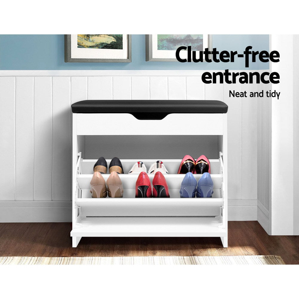 Elegant 3-Tier PU Leather Shoe Storage Bench
