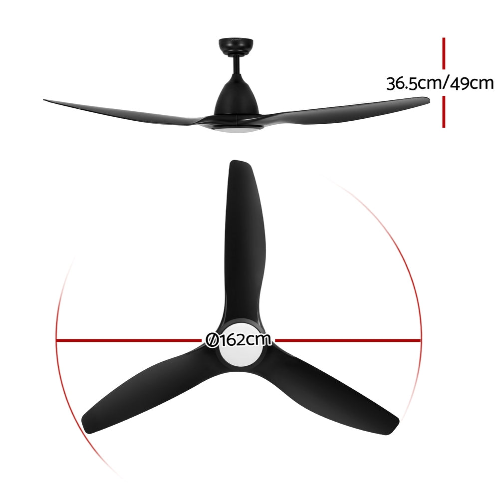 Devanti 64 Inch Black Ceiling Fan with Light