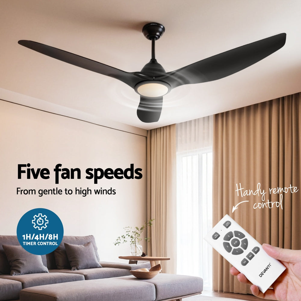 Devanti 64 Inch Black Ceiling Fan with Light