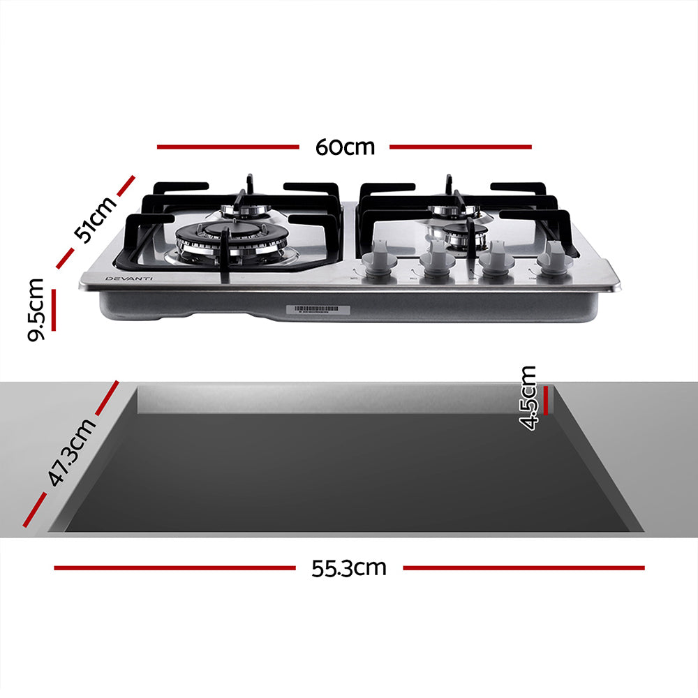 60cm 4 Burner Gas Cooktop with Safety Features
