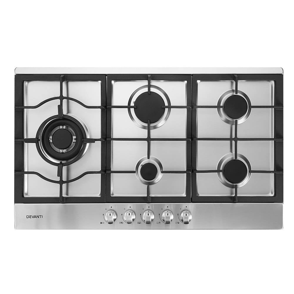 90cm 5-Burner Stainless Steel Gas Cooktop