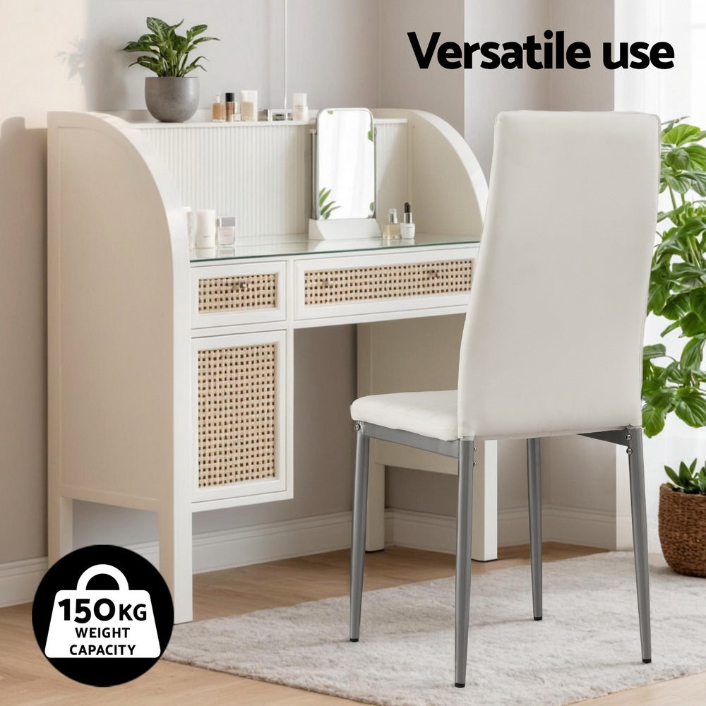 Elegant White Leather Dining Chairs Set of 4