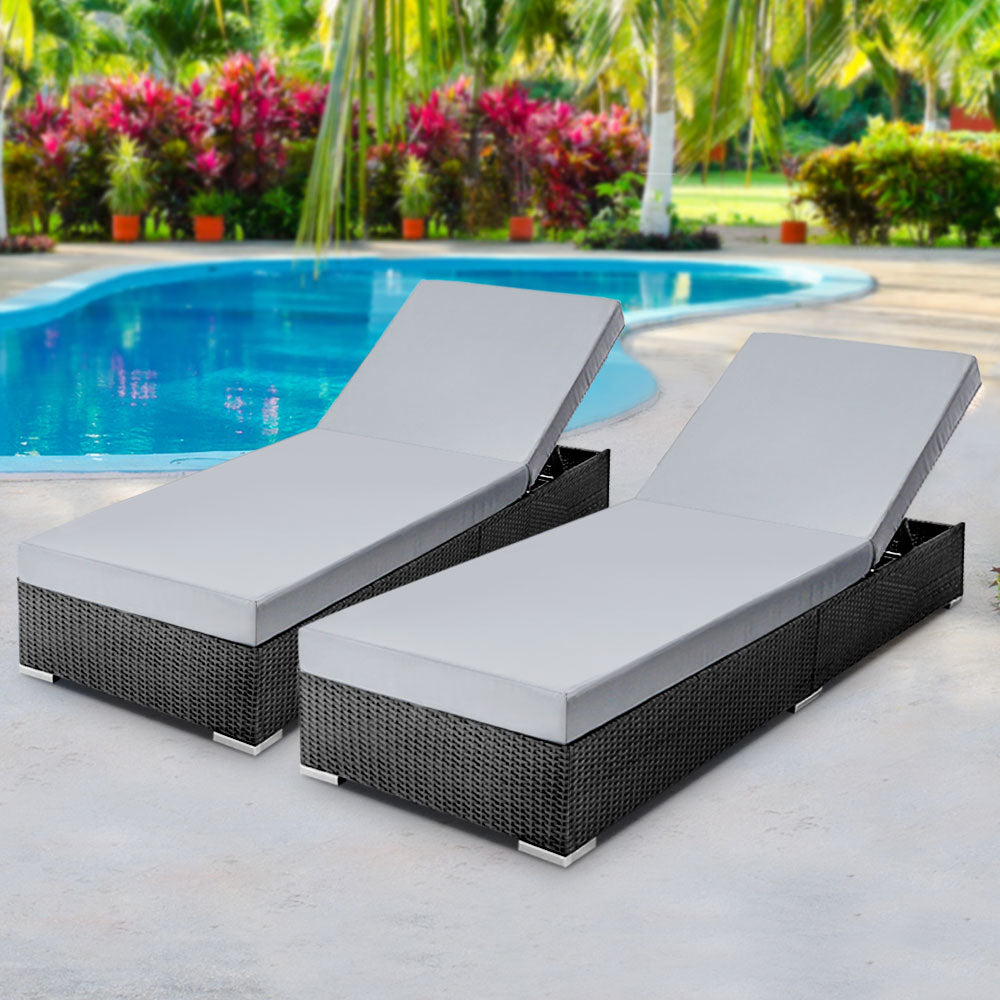 Gardeon 2PC Adjustable Wicker Sun Lounge