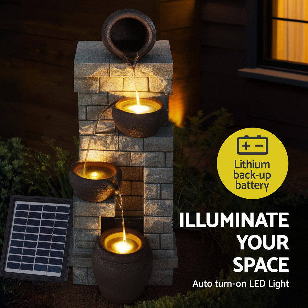 4-Tier Solar Fountain Water Feature with LED Lighting