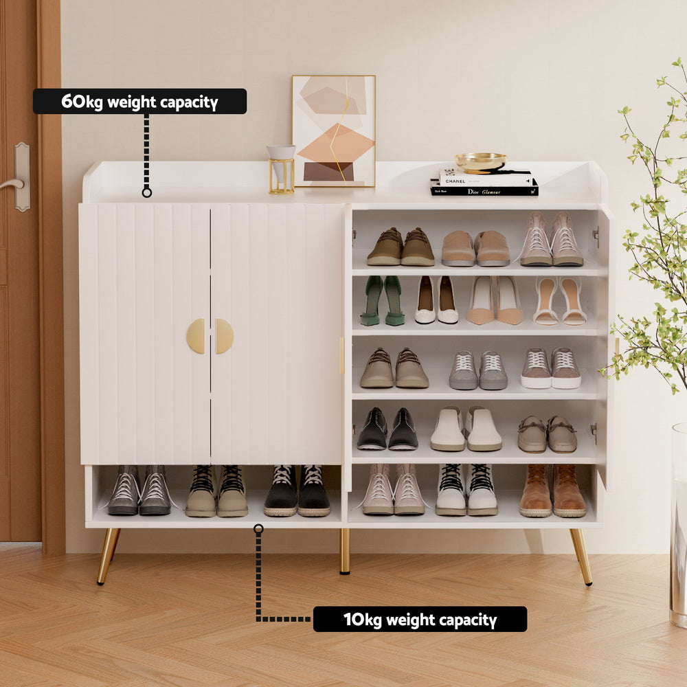 Elegant 5-Tier Shoe Rack Cabinet with Gold Accents