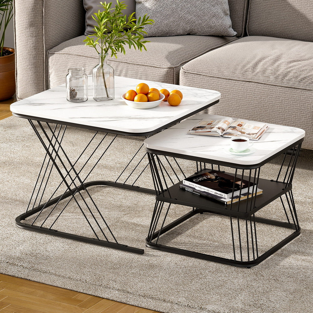 Artiss Modern Marble Effect Nesting Coffee Table Set