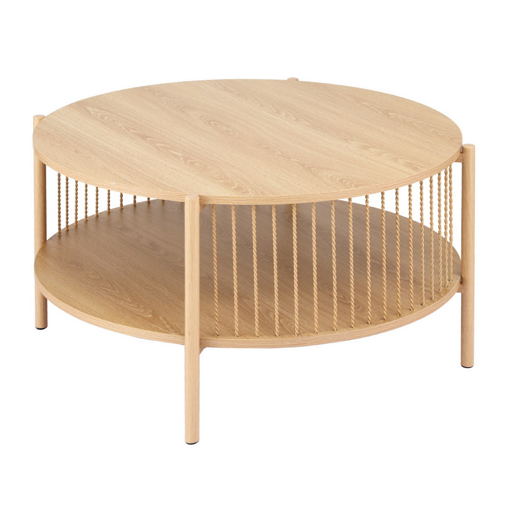 Artiss 2-Tier Round Wood Coffee Table