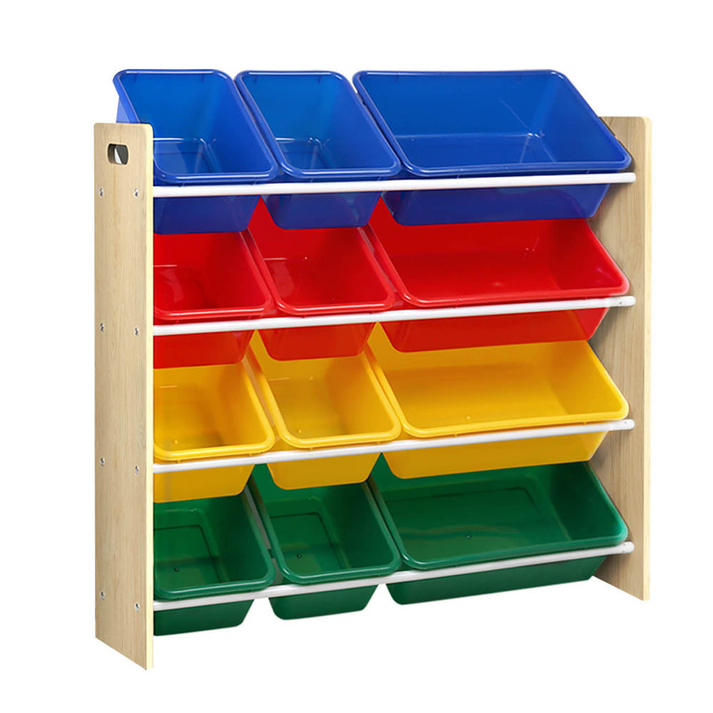 Keezi Kids Toy Box 12 Bins Bookshelf Organiser Children Storage Rack