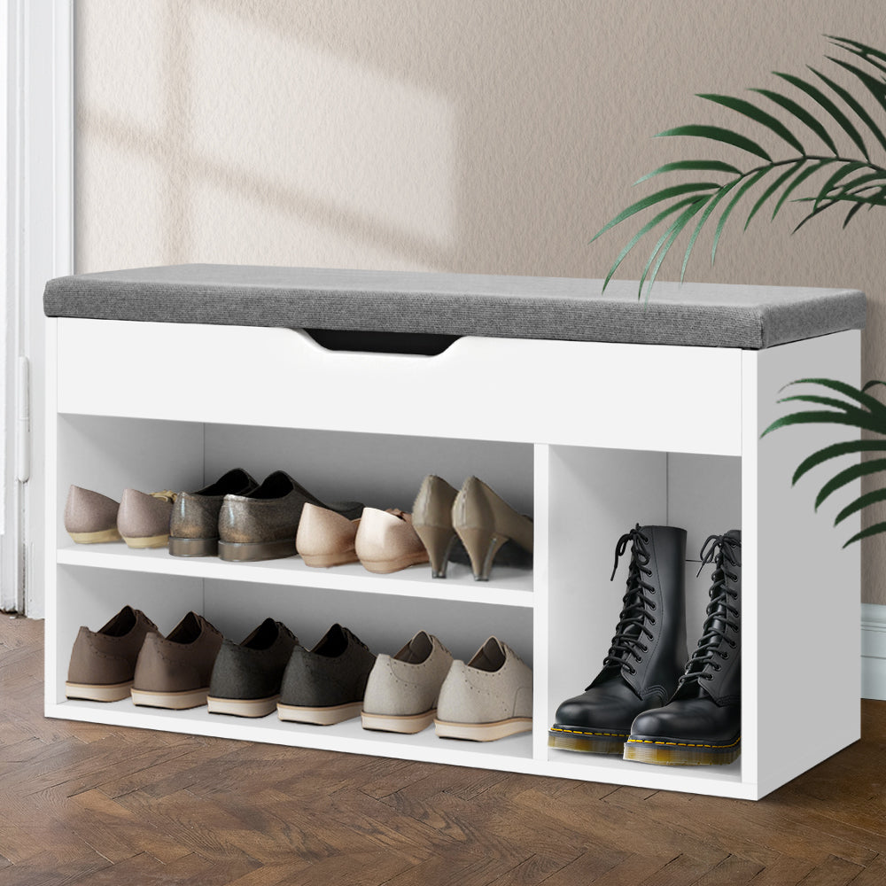 Elegant White Shoe Rack Bench Cabinet