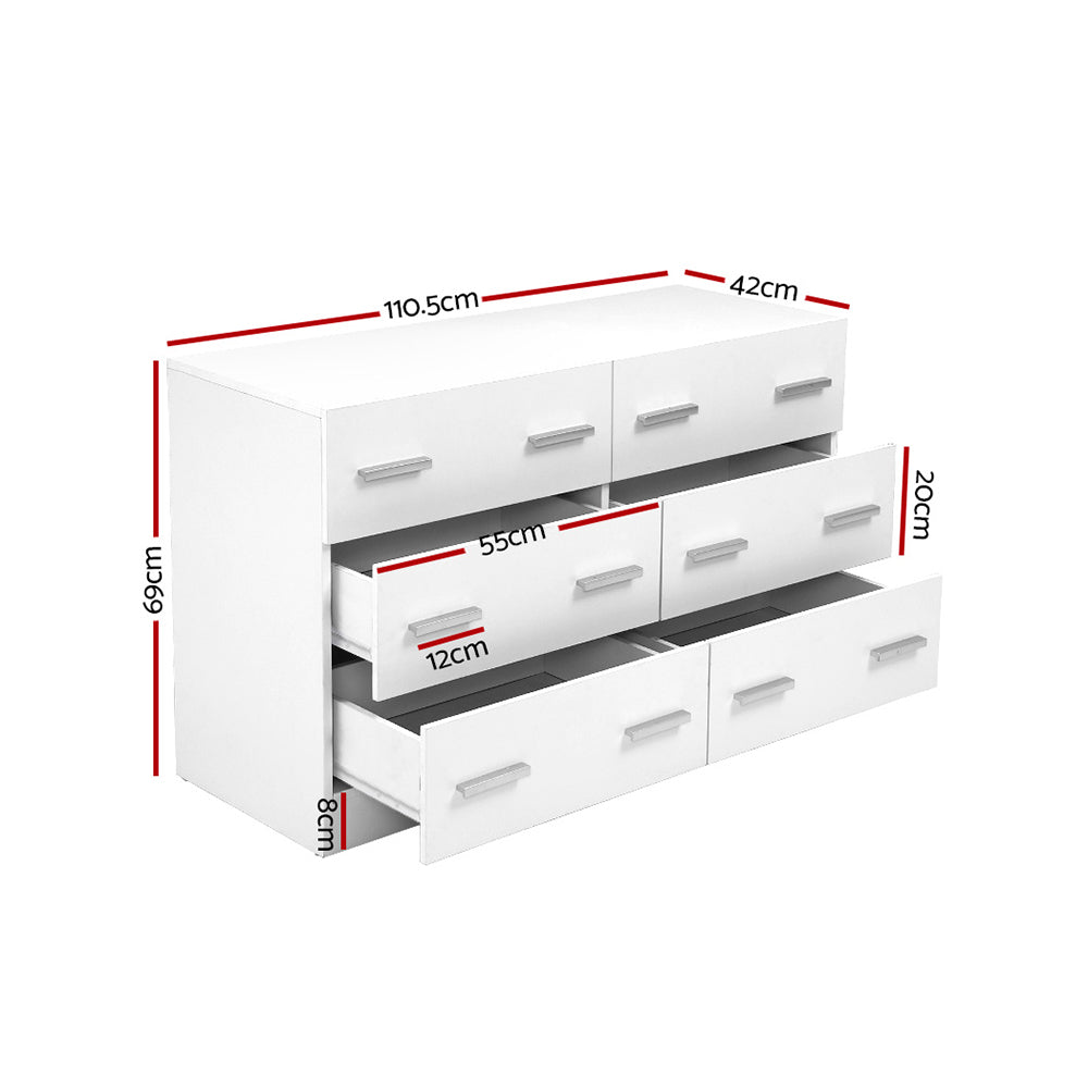 Contemporary 6-Drawer White Chest of Drawers