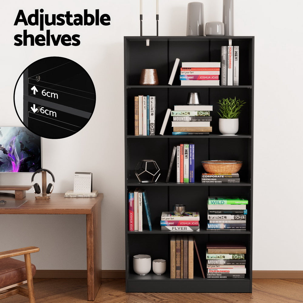 Artiss ANTON 5-Tier Bookshelf in Black