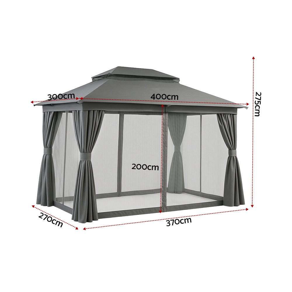 Instahut Gazebo 3x4m Canopy Outdoor Steel Frame Patio Tent Curtains Marquee Grey