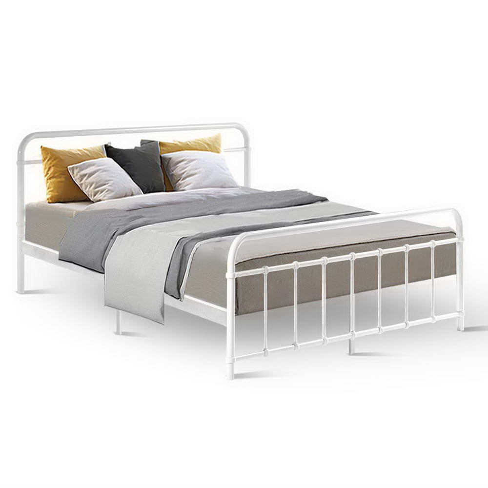 Artiss Leo Queen Metal Bed Frame - White
