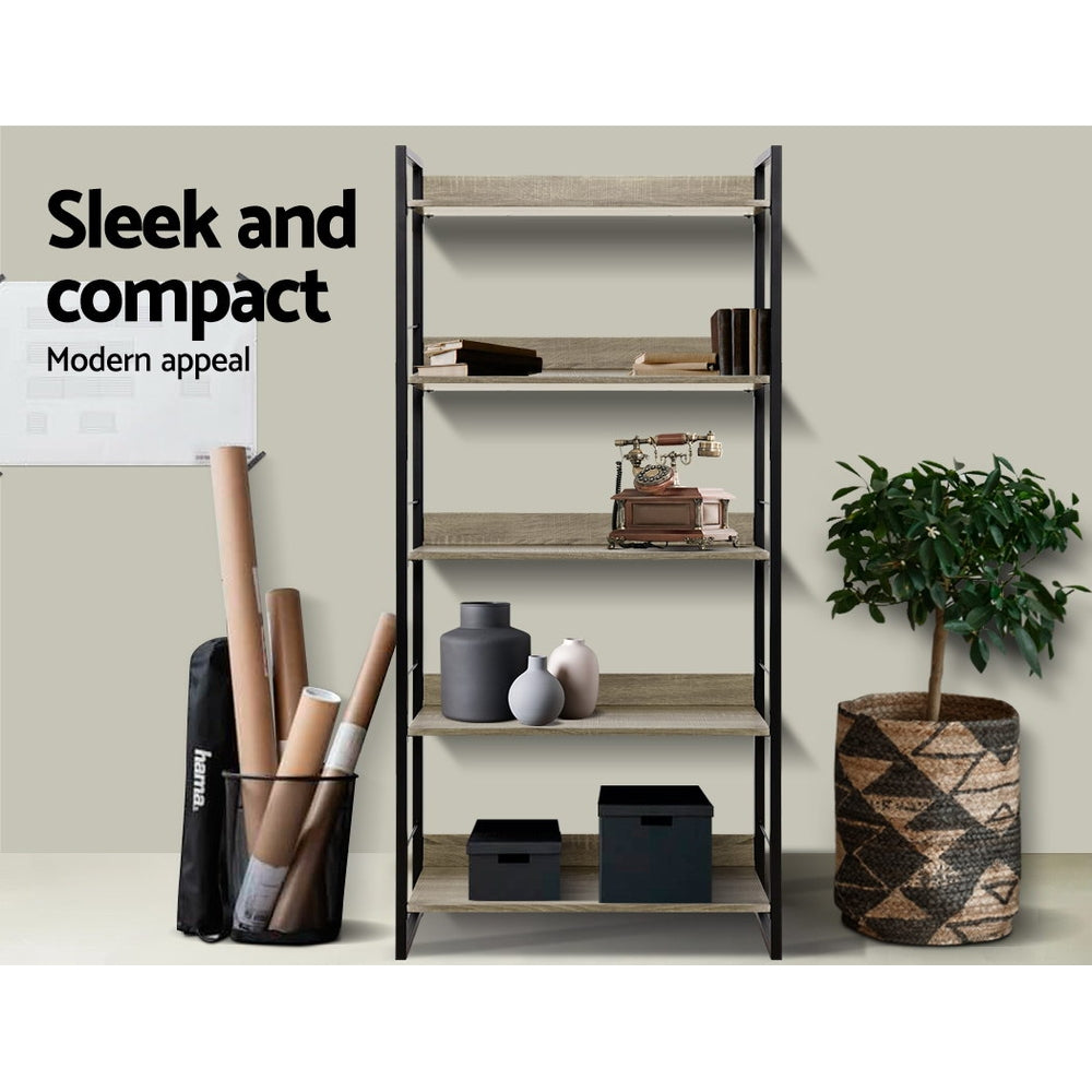 Artiss 5-Tier Bookshelf in Black and Oak