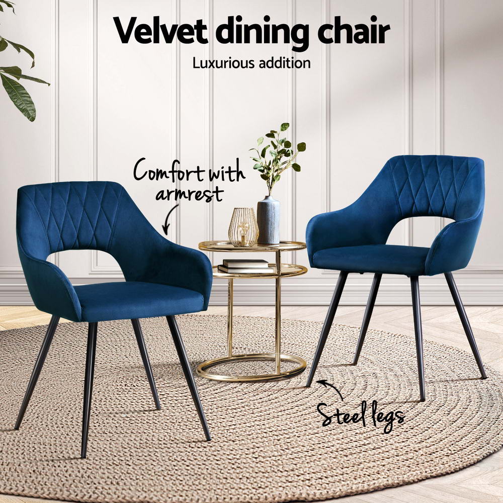Velvet Hollow Armchair Dining Chairs Set of 4