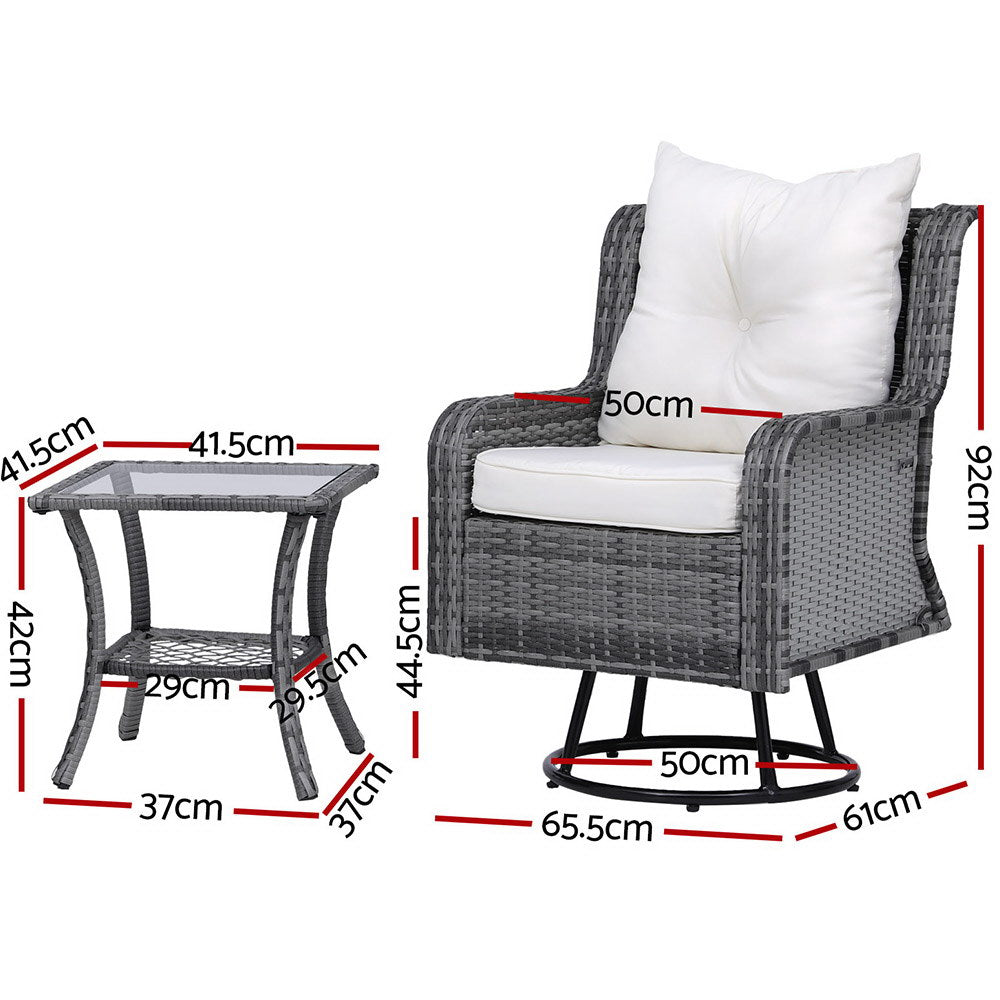 Gardeon 3-Piece Swivel Wicker Bistro Set