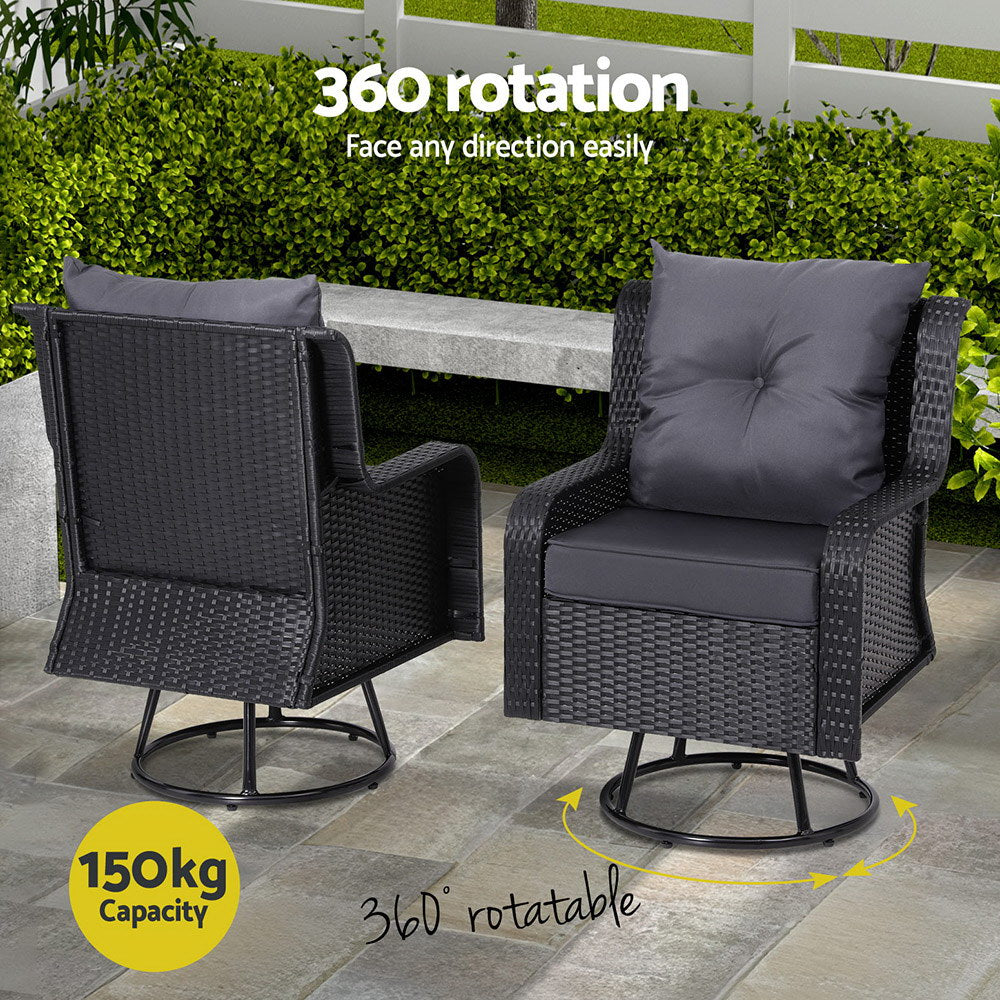 Gardeon 3-Piece Swivel Wicker Bistro Set