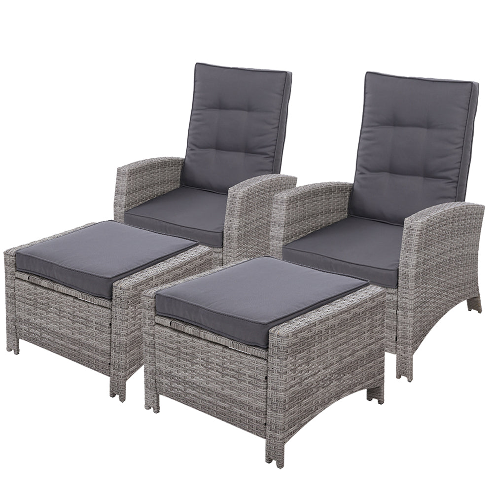 Gardeon Luxury Adjustable Wicker Recliner Set