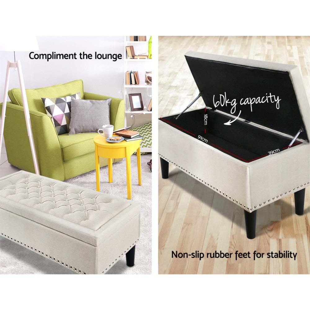 Artiss 96cm Taupe Multi-Functional Storage Ottoman