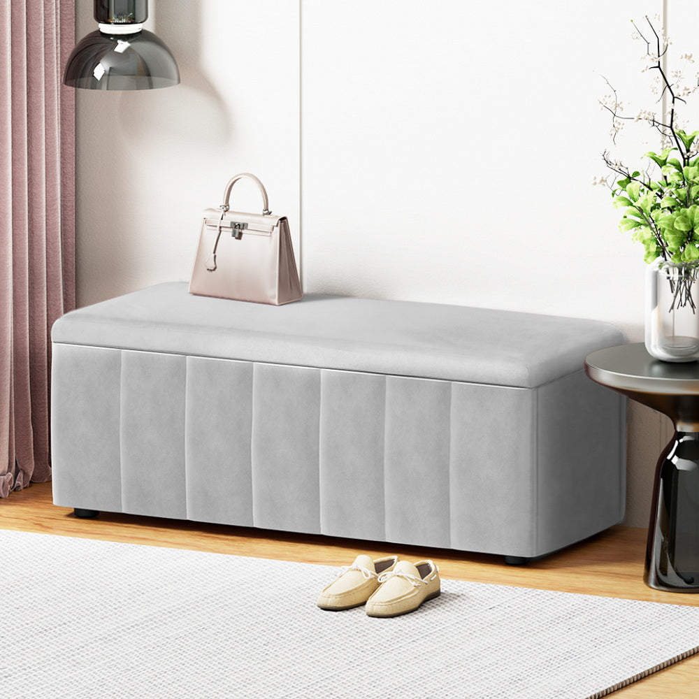 Artiss Velvet Grey Storage Ottoman 103cm
