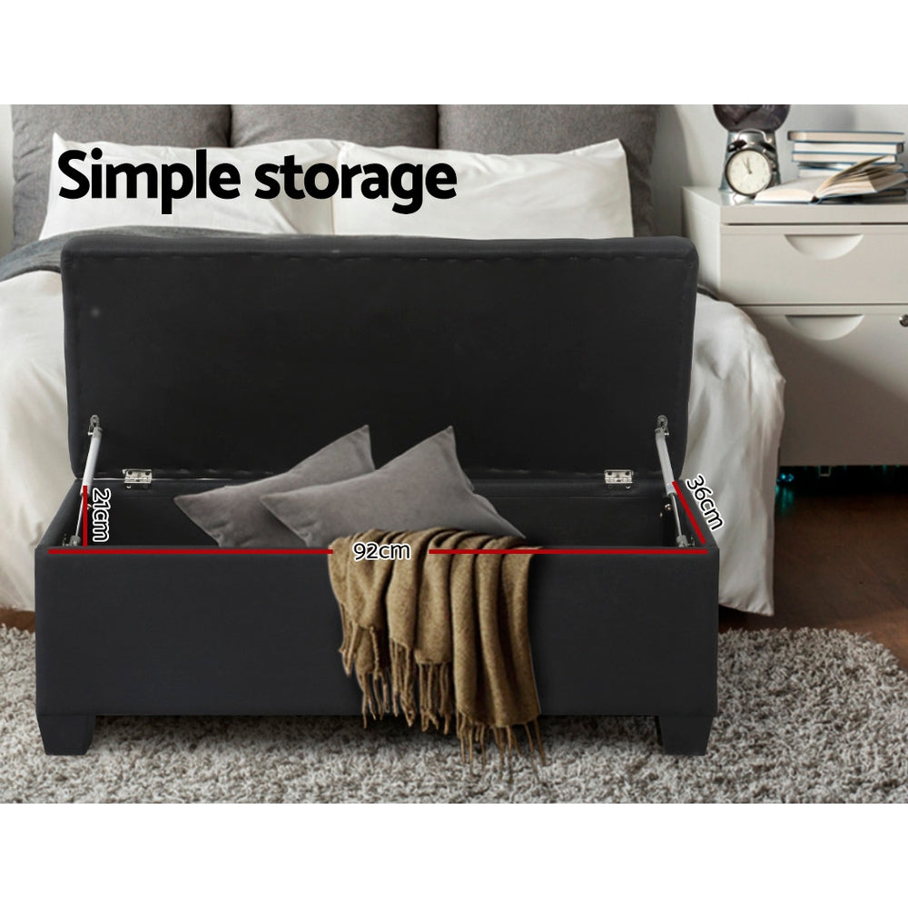 Artiss Black Linen Multi-Functional Storage Ottoman