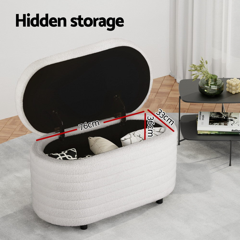 Artiss 87cm Elegant Boucle Fabric Storage Ottoman