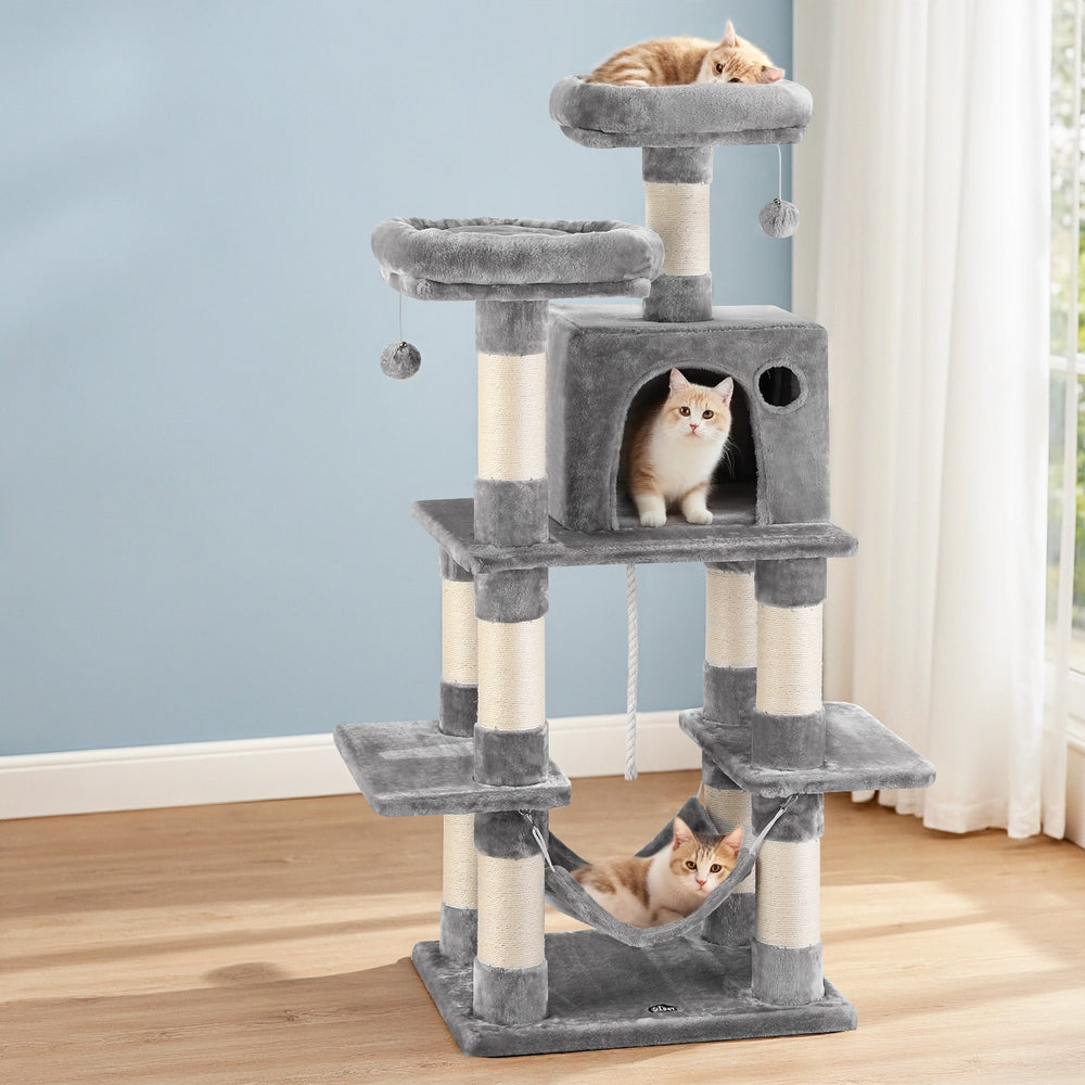 i.Pet Cat Tree 145cm Tower Scratching Post Trees Scratcher Condo House Light Grey