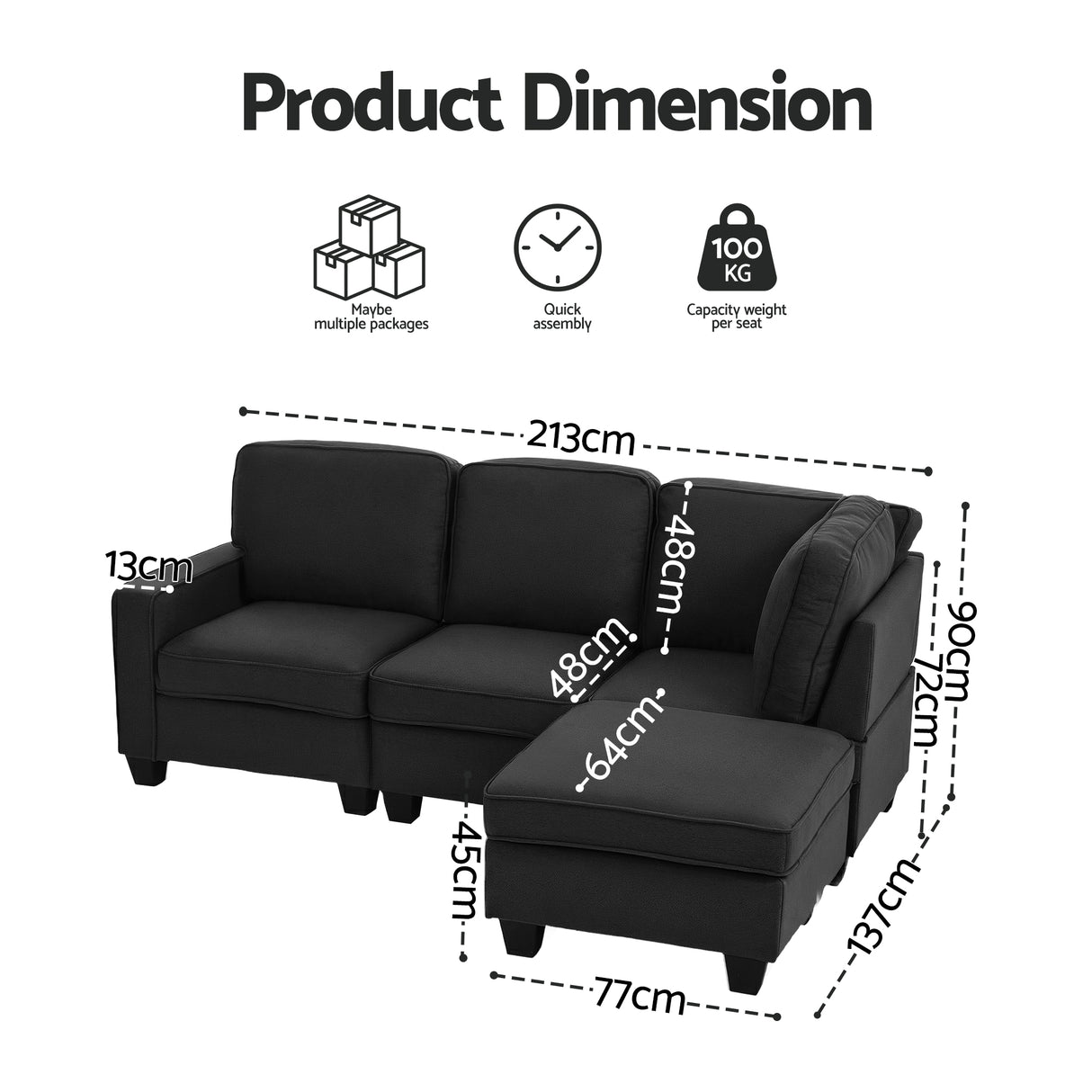 Artiss Modular Sofa Chaise Set 4-seater Dark Grey