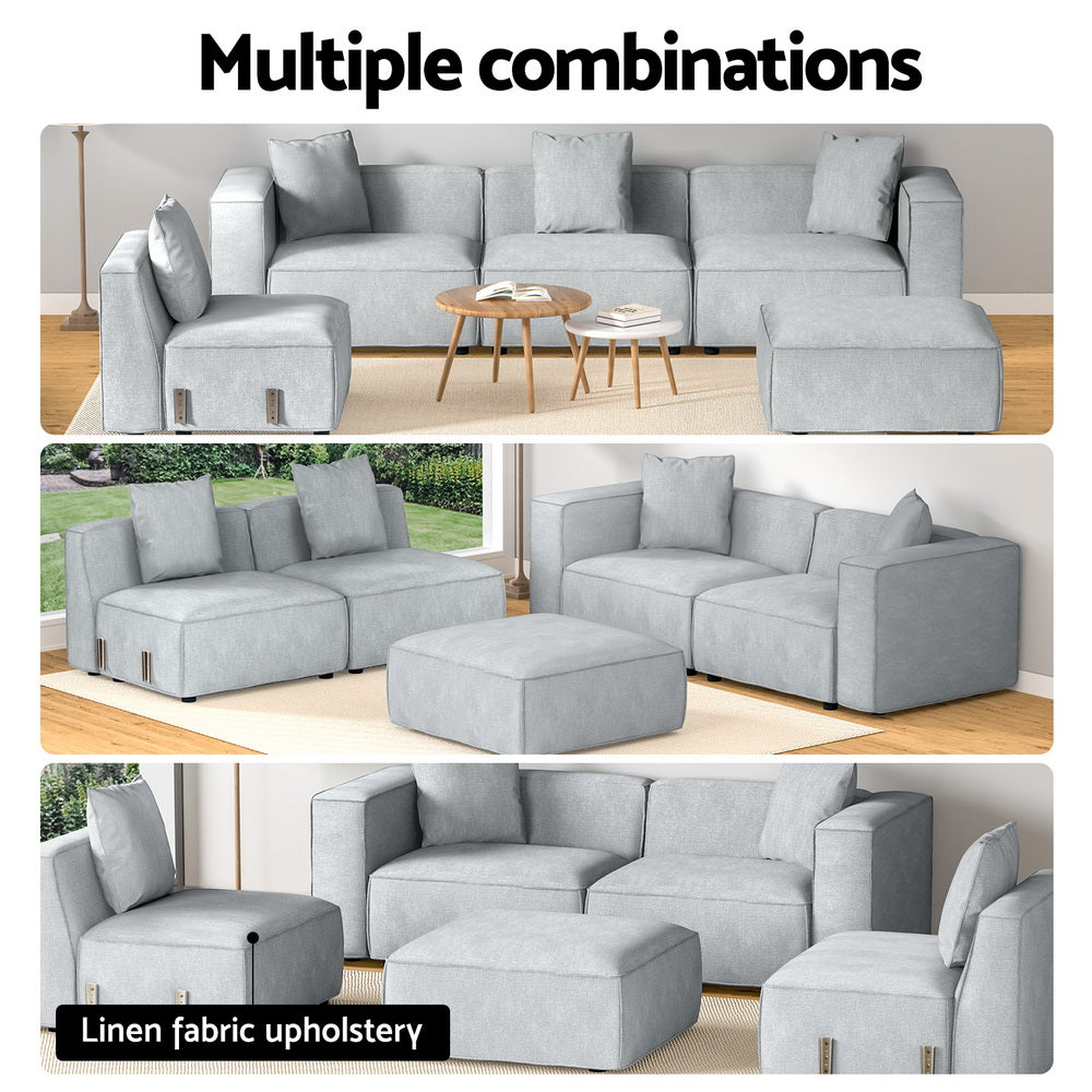 Artiss 5-Seater Modular Sofa Chaise in Grey