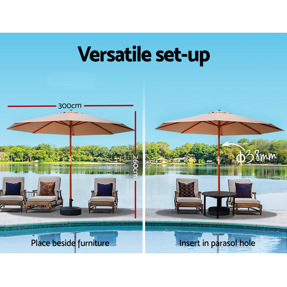 Instahut Outdoor Umbrella with Base Pole for Garden, Deck and Patio Sun Stand