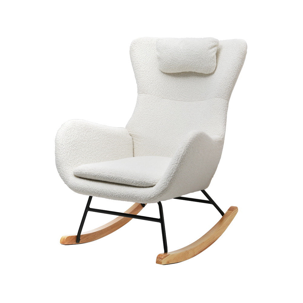 Artiss Boucle Rocking Chair with Armchair Pillow - White