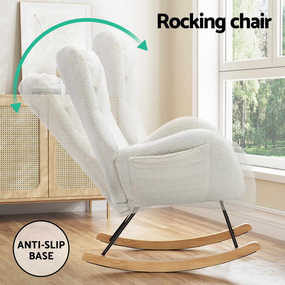 Artiss Boucle Rocking Chair with Armchair Pillow - White