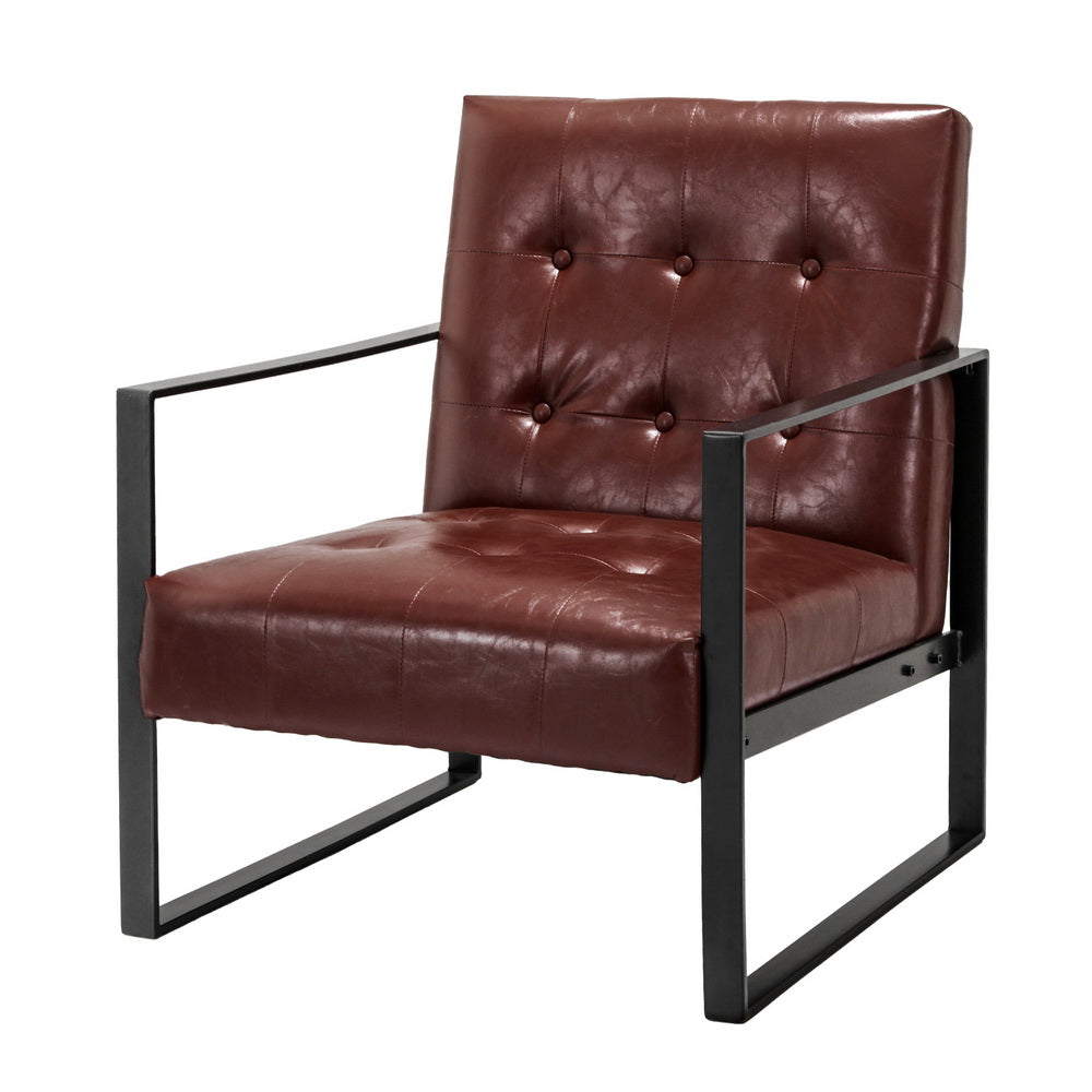 Artiss Modern Armchair Lounge Chair in Brown PU Leather with Metal Frame