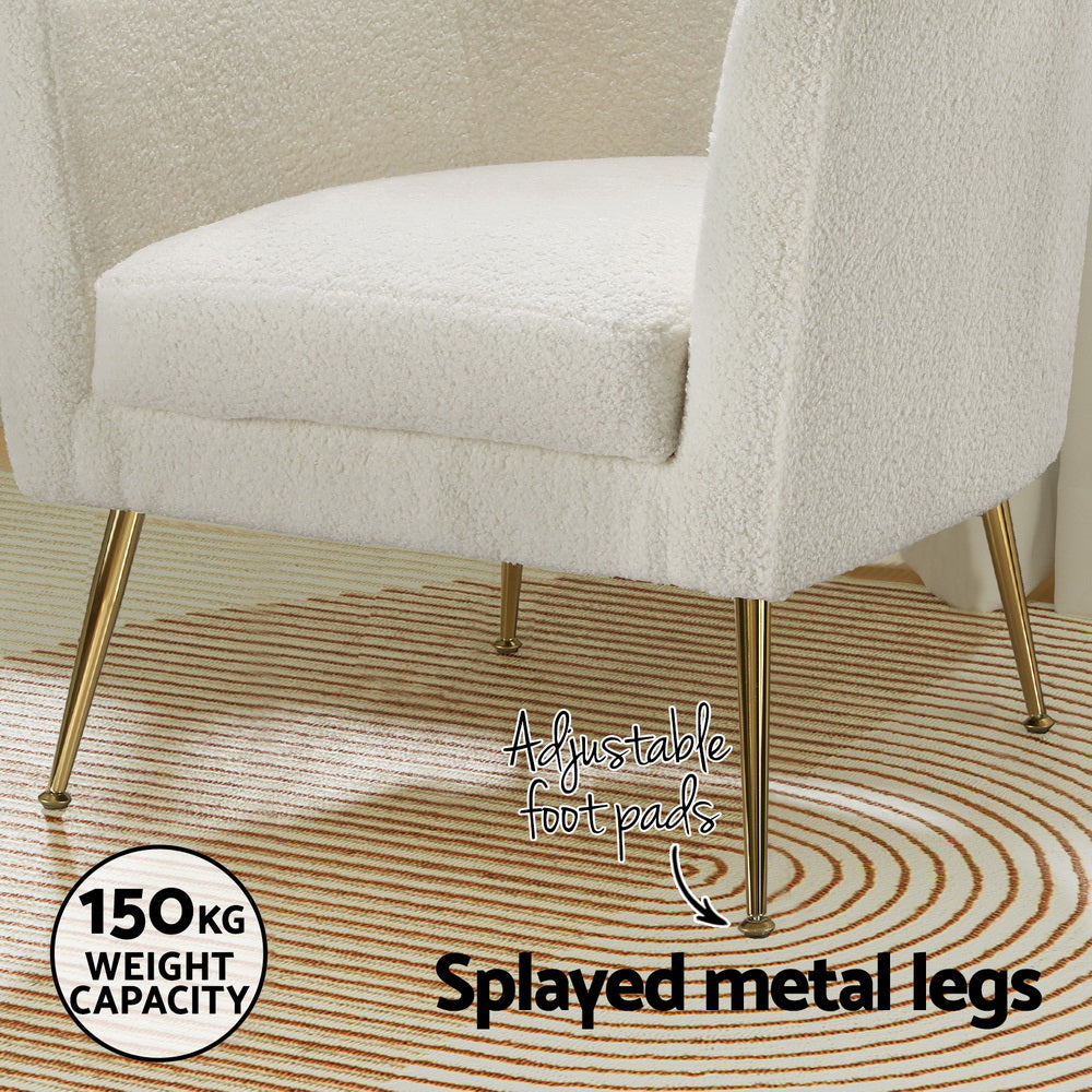 Artiss White Yoli Boucle Fabric Armchair