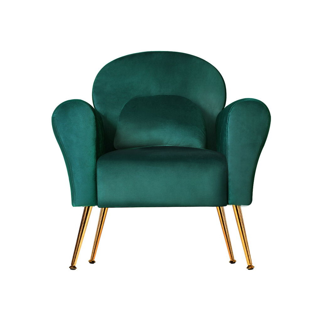 Artiss Caroline Green Velvet Armchair with Golden Legs