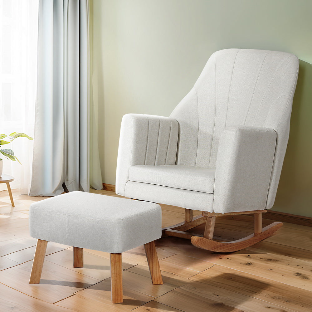 Jonah Linen Rocking Chair in Beige