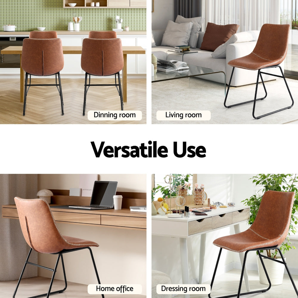 Retro PU Leather Dining Chairs - Set of 2