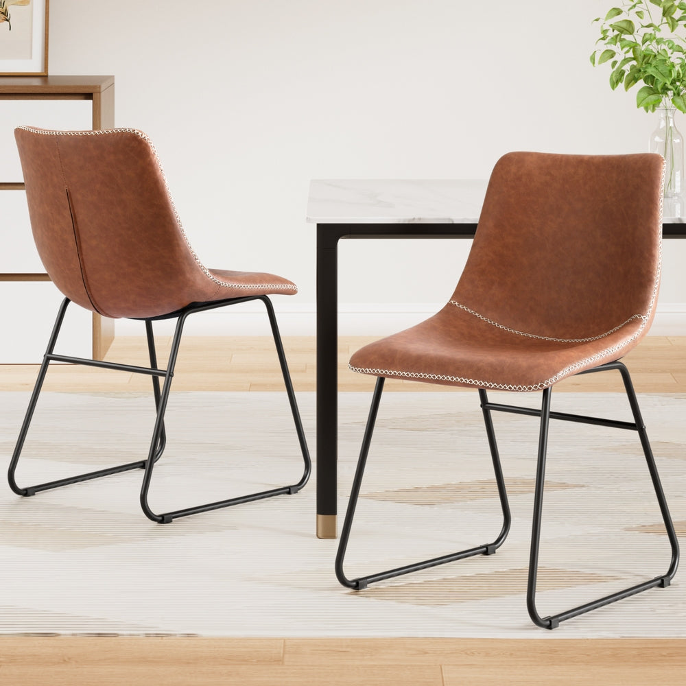 Retro PU Leather Dining Chairs - Set of 2