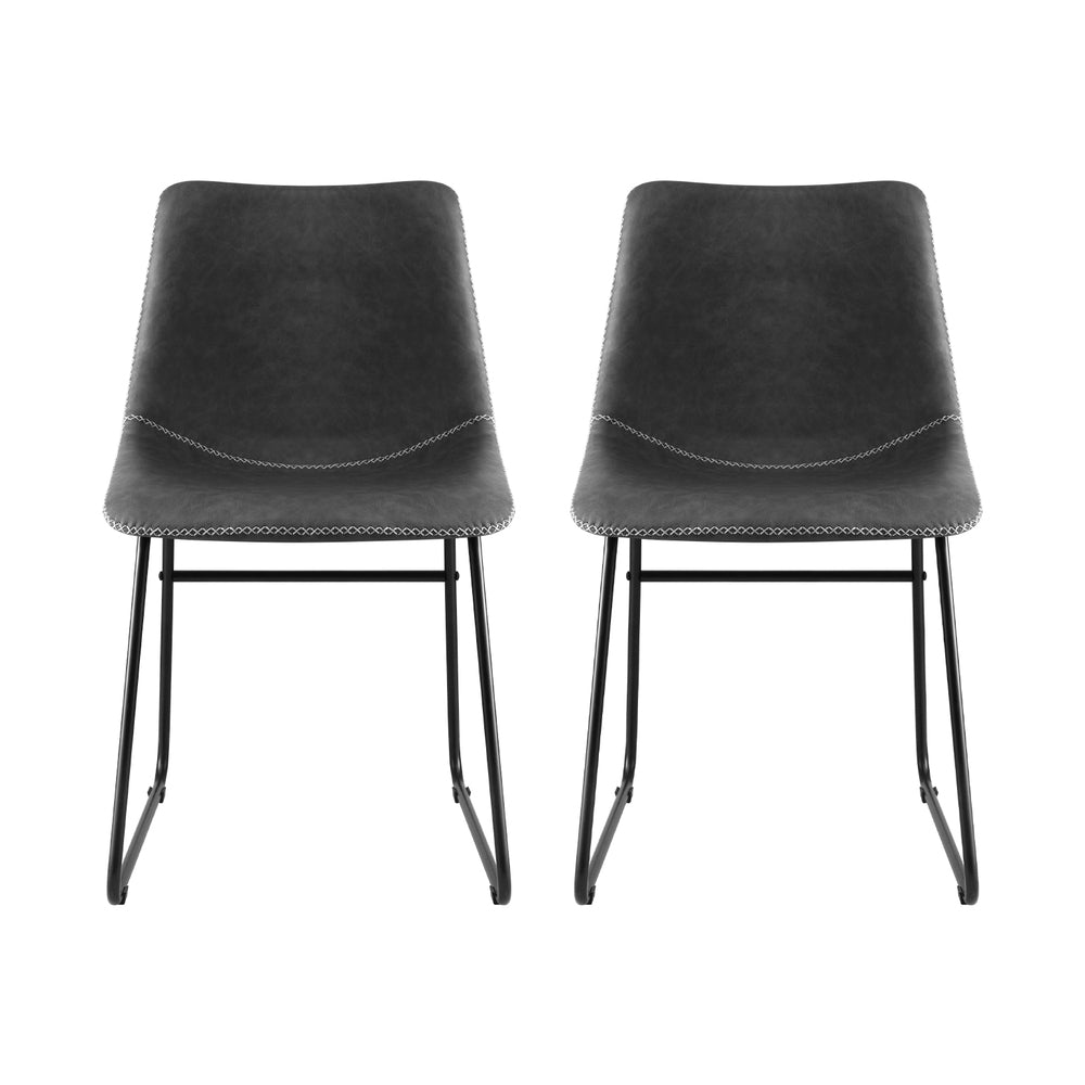 Retro PU Leather Dining Chairs - Set of 2