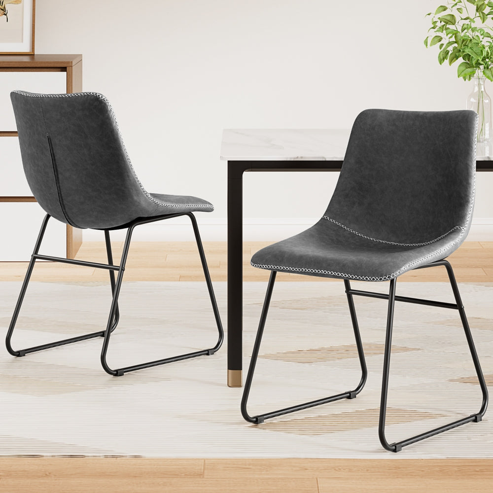 Retro PU Leather Dining Chairs - Set of 2