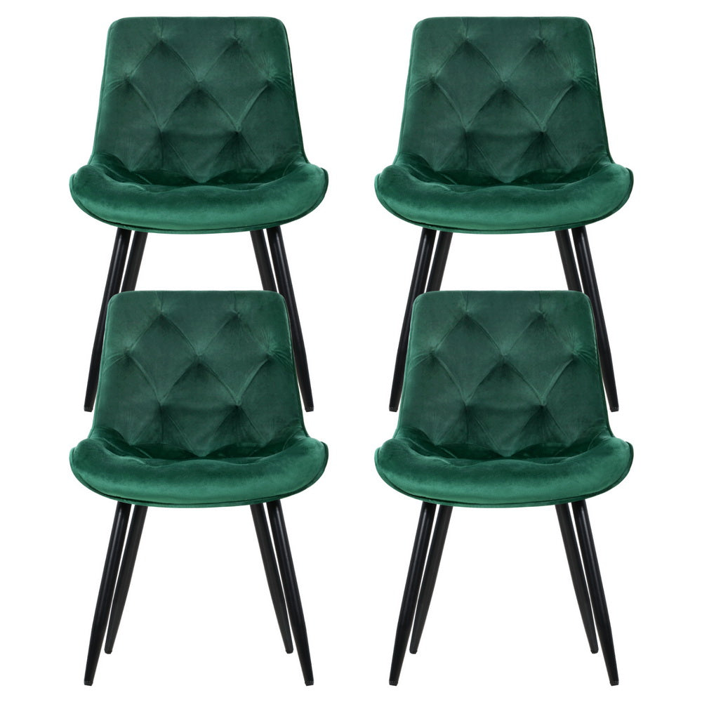Velvet Diamond Tufted Green Dining Chairs Set