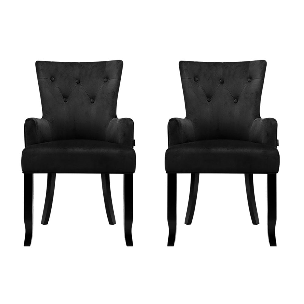 Cayes Black Velvet French Provincial Dining Chairs (Set of 2)