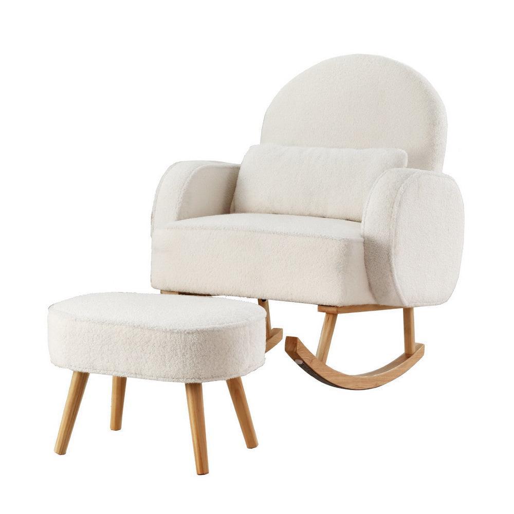 Boucle Rocking Chair with Ottoman - Elegant White Design