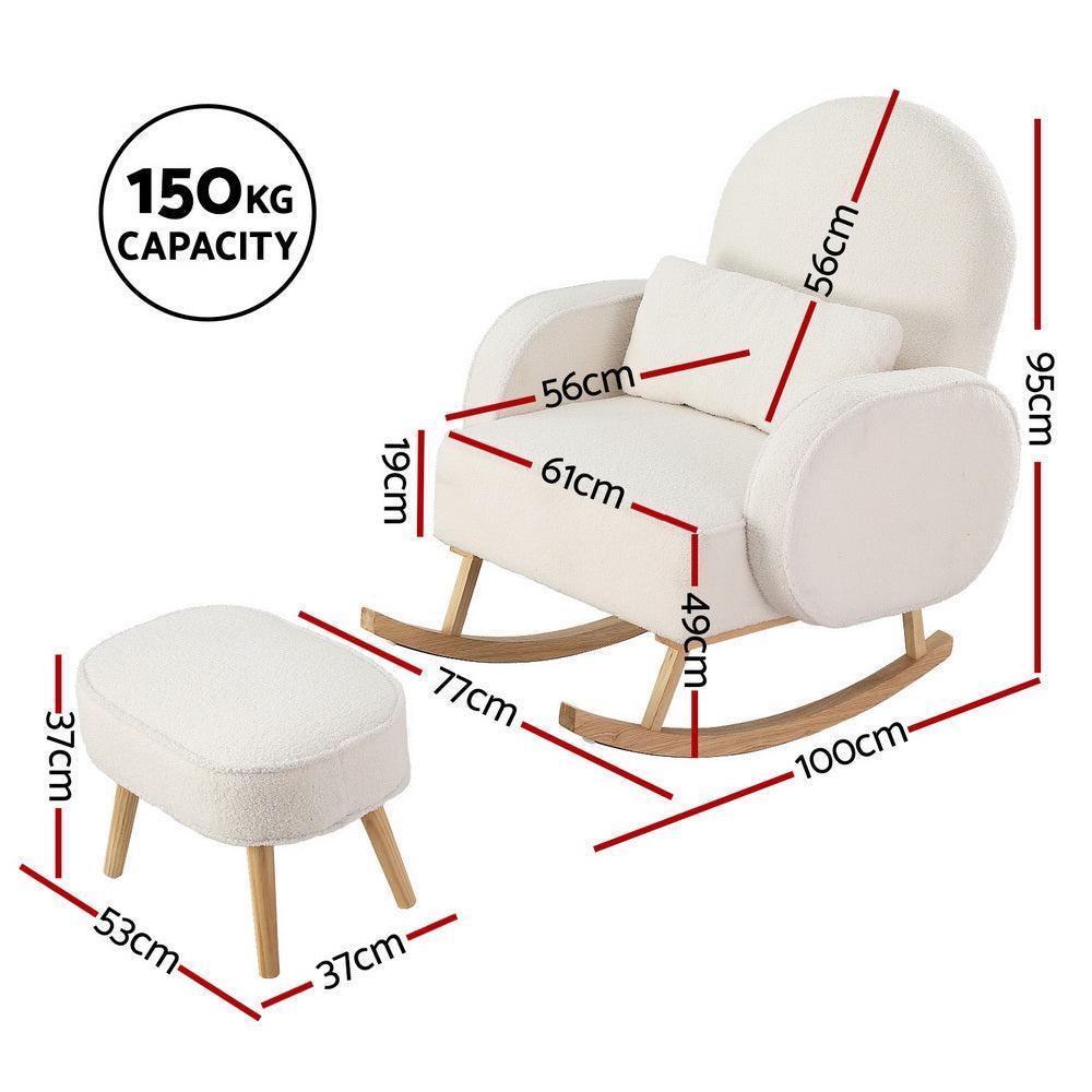 Boucle Rocking Chair with Ottoman - Elegant White Design