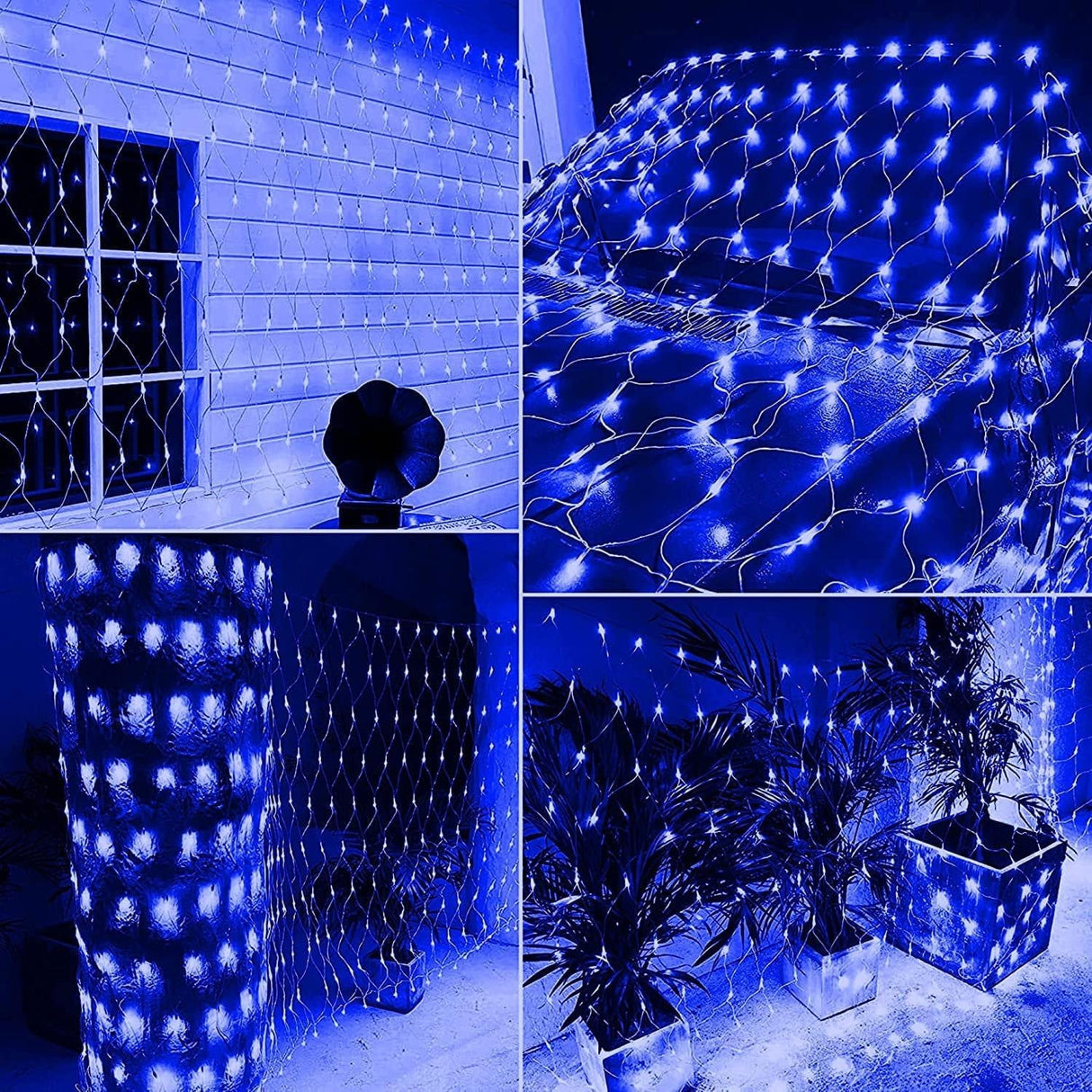 Solar Net Mesh String Lights, 9.8ft x 6.6ft 192 LED Outdoor Waterproof LED Decorative Lights with Remote for Party Christmas Holiday Garden Patio, Blue