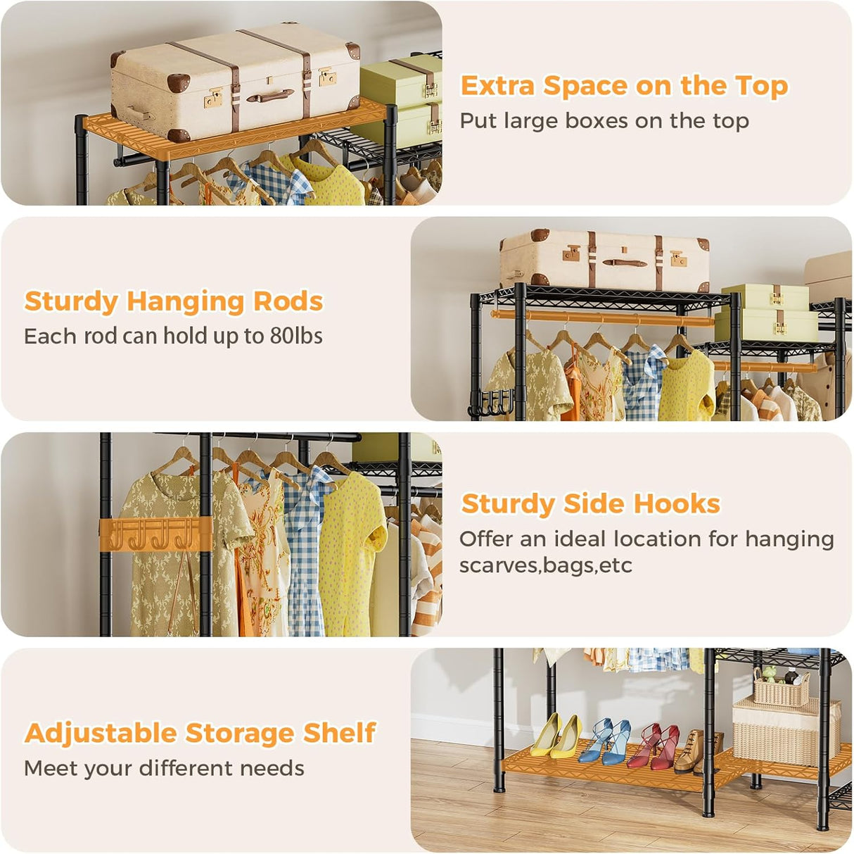 Heavy Duty Garment Rack Organizer with Shelves