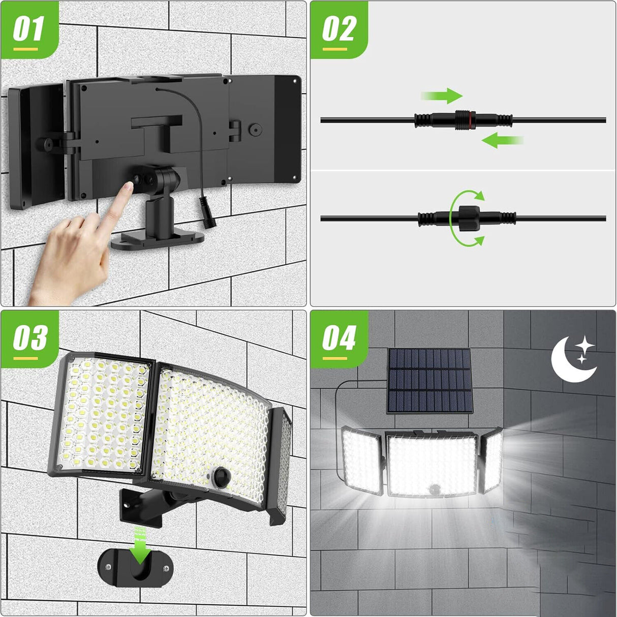 234 LED Solar Motion Sensor Light 5500K Cool Black Outdoor Security Flood Lamp