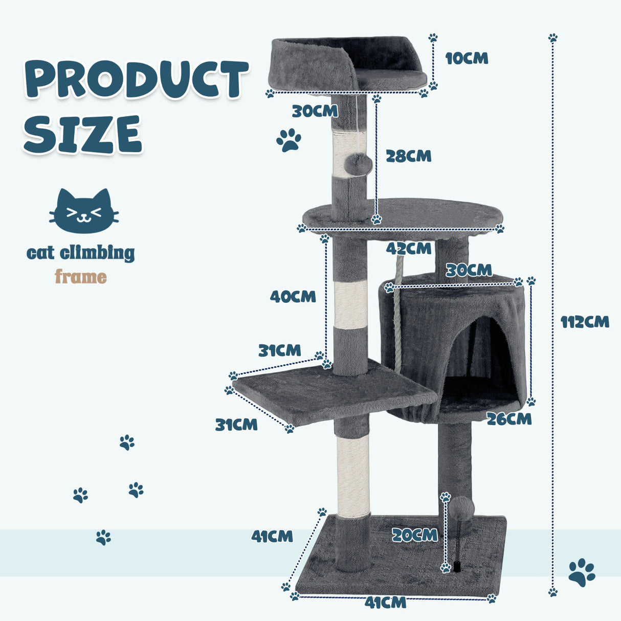 Cat Tower Tree Scratching Post Dark Grey Condo 112cm